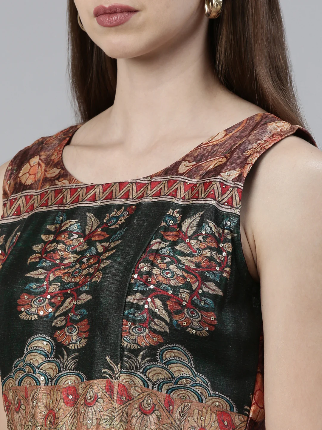 Neerus Rust Straight Casual Printed Maxi Dresses - Image 4