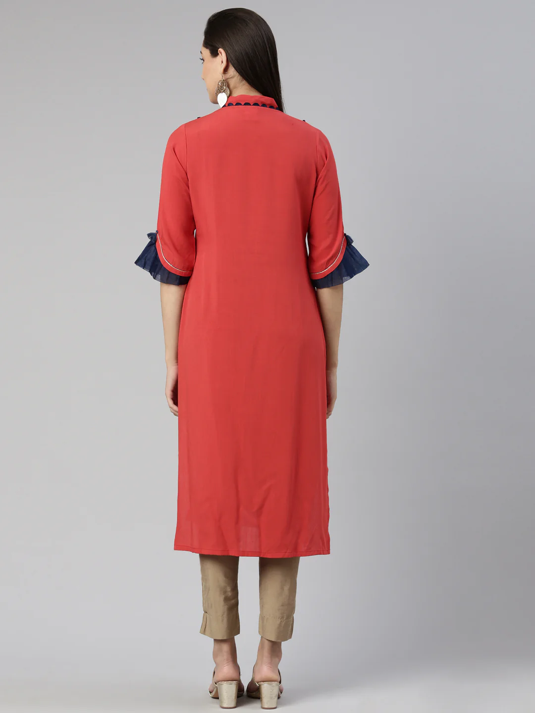 Neerus Rust Straight Straight Cotton Silk Kurta - Image 3