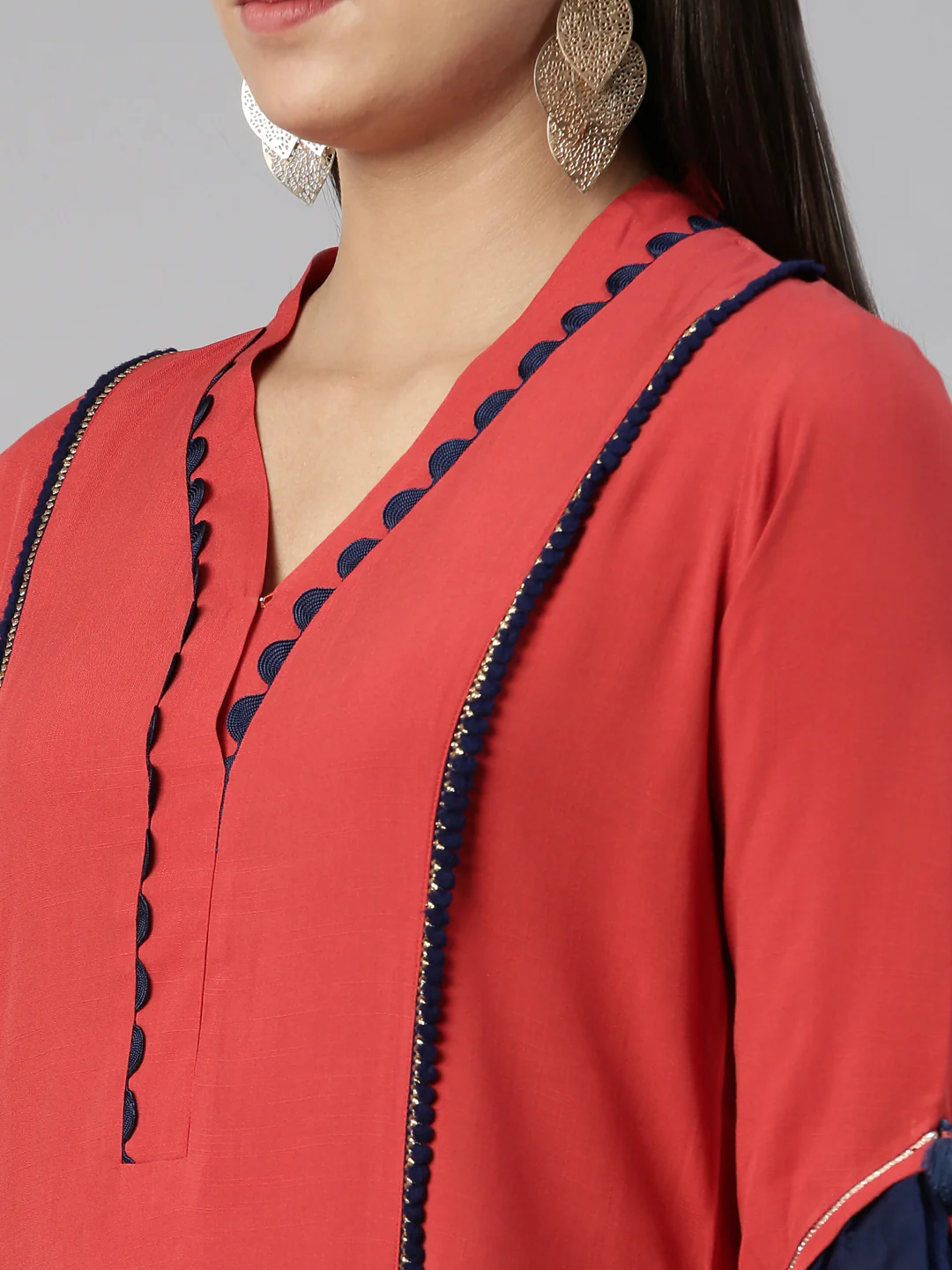 Neerus Rust Straight Straight Cotton Silk Kurta - Image 4