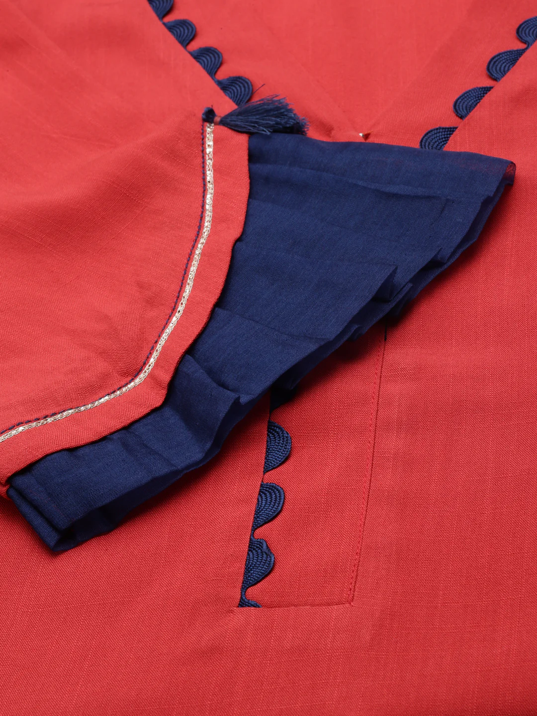 Neerus Rust Straight Straight Cotton Silk Kurta - Image 5