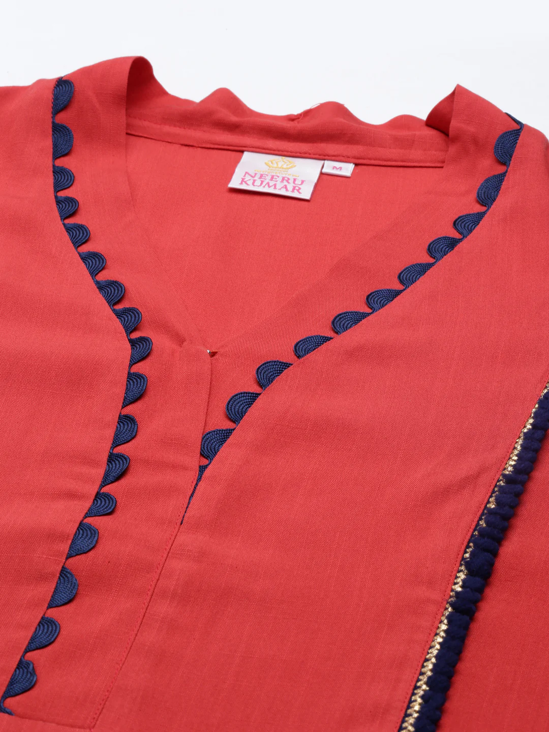 Neerus Rust Straight Straight Cotton Silk Kurta - Image 6