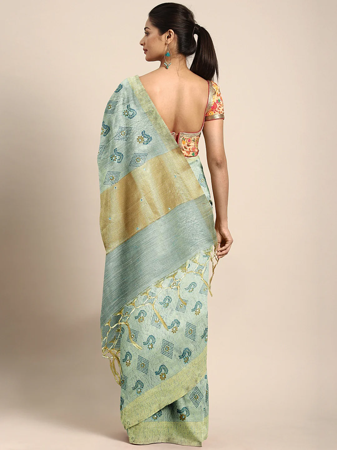 Neerus Sea Blue Color Tissue Fabric Saree - Image 2