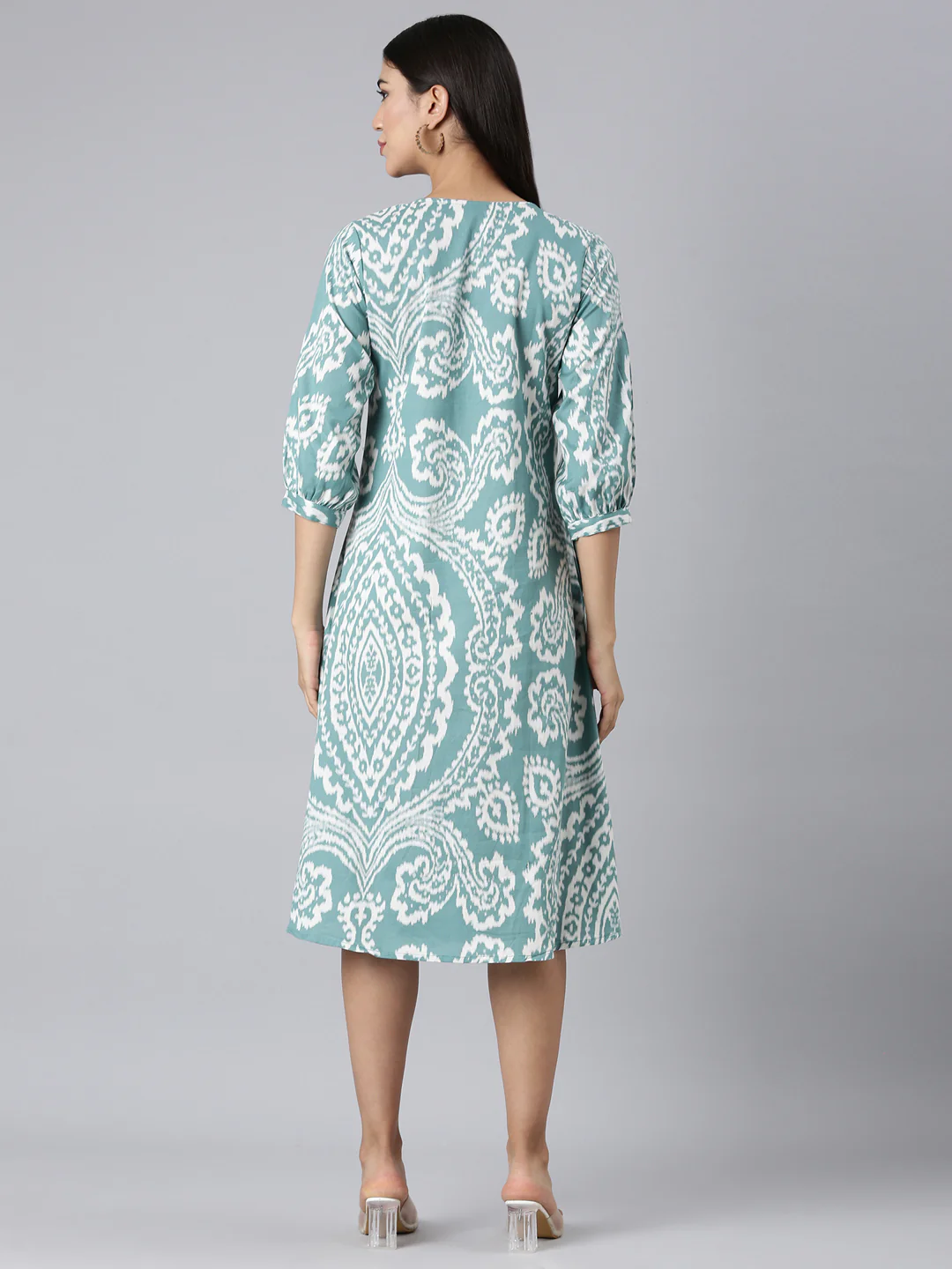 Neerus Sea Green Casual Floral A-Line Kurta - Image 3