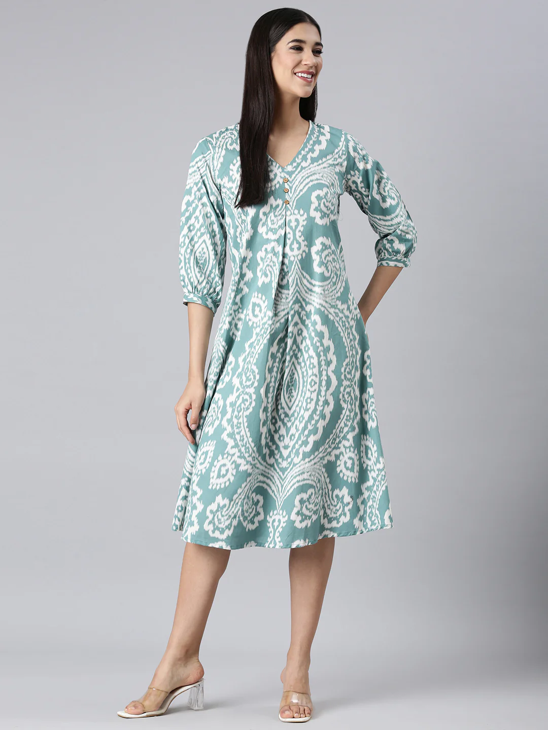Neerus Sea Green Casual Floral A-Line Kurta - Image 5