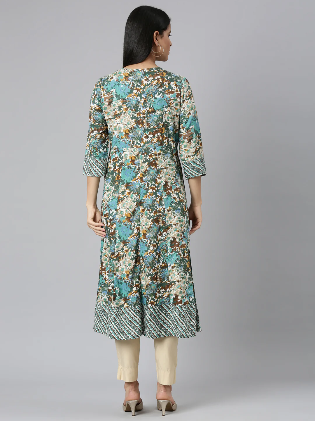 Neerus Sea Green Casual Floral Anarkali Kurta - Image 4