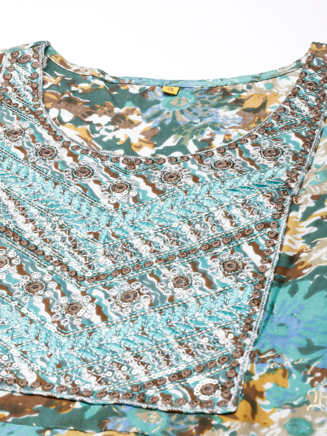 Neerus Sea Green Casual Floral Anarkali Kurta - Image 6
