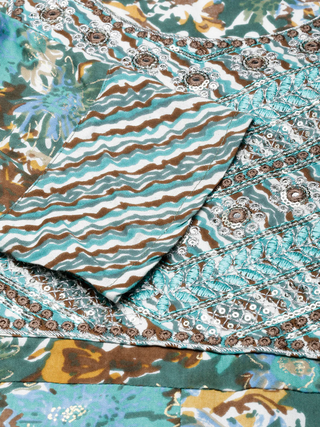 Neerus Sea Green Casual Floral Anarkali Kurta - Image 7