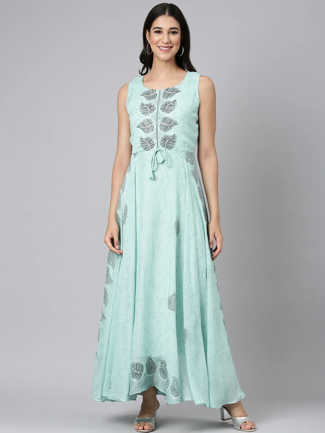 Neerus Sea Green Casual Floral Maxi Dresses