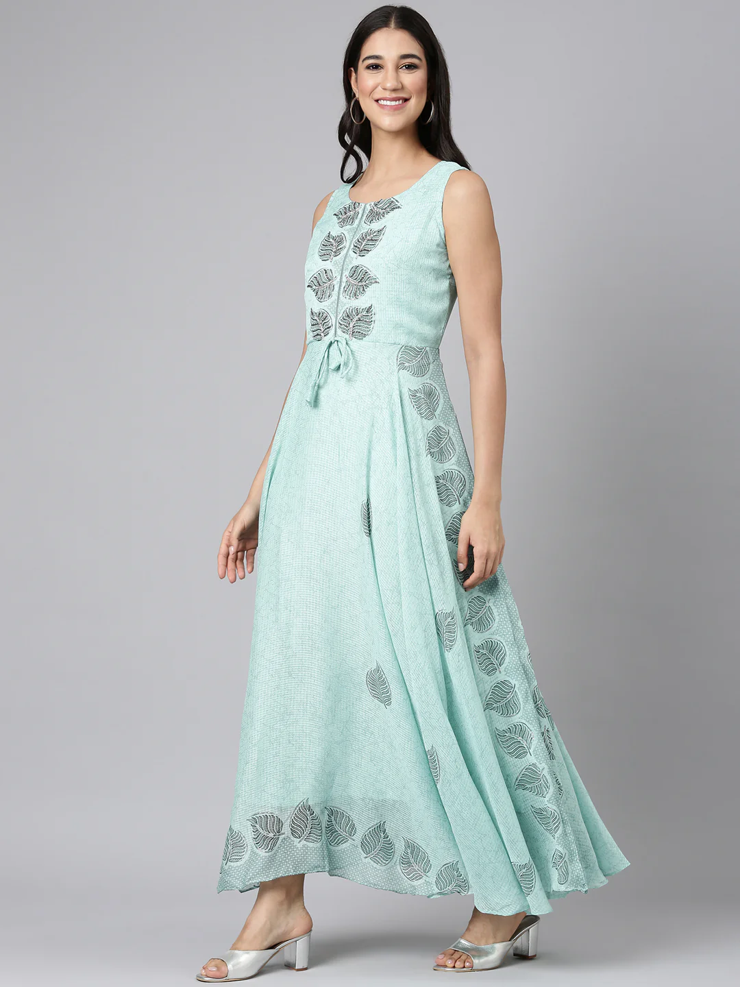 Neerus Sea Green Casual Floral Maxi Dresses - Image 2