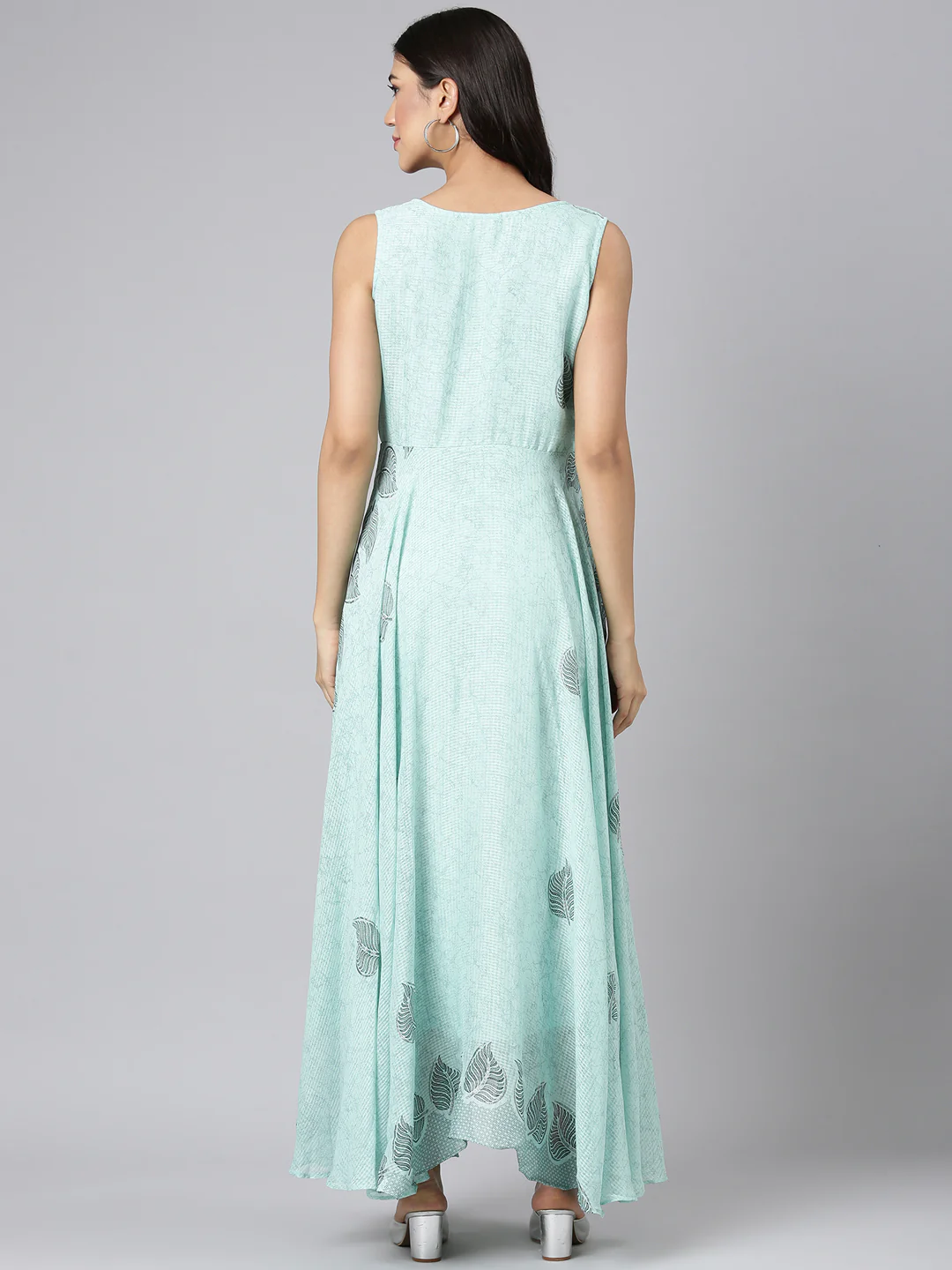Neerus Sea Green Casual Floral Maxi Dresses - Image 3