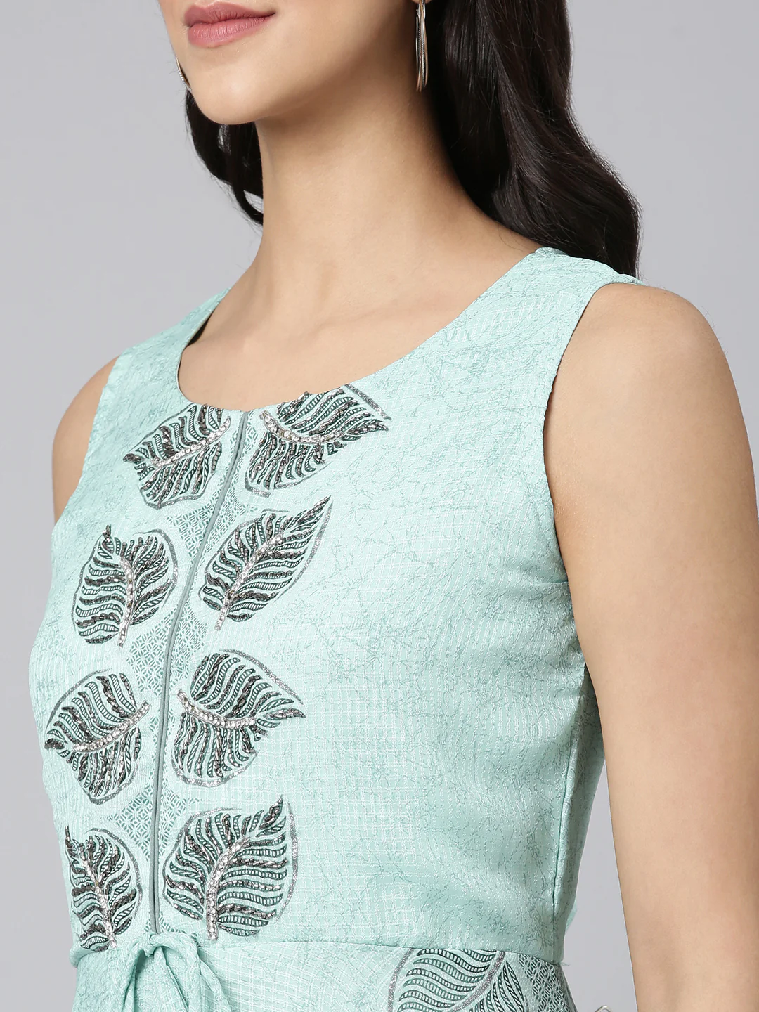 Neerus Sea Green Casual Floral Maxi Dresses - Image 4