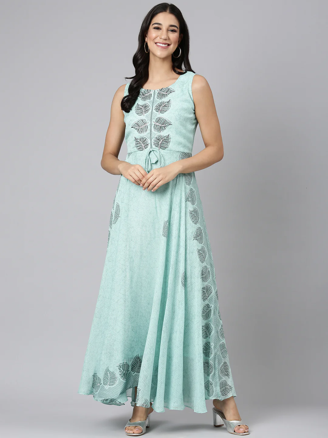 Neerus Sea Green Casual Floral Maxi Dresses - Image 5