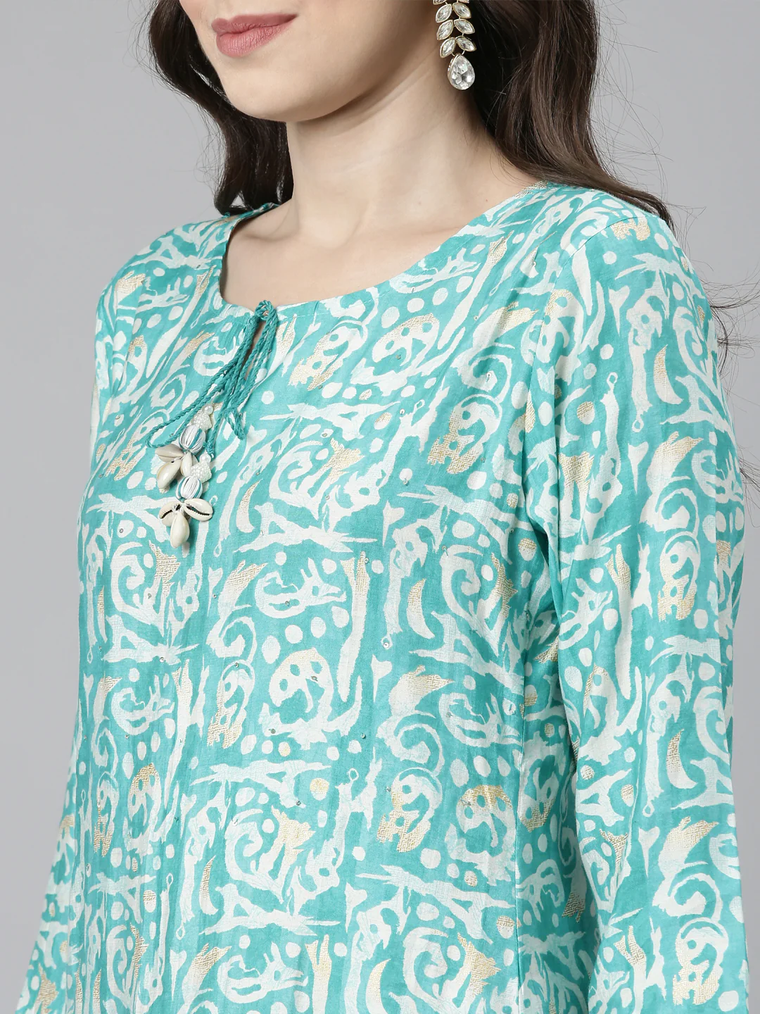 Neerus Sea Green Casual Textured Straight Kurta and Trousers With Dupatta - Image 5