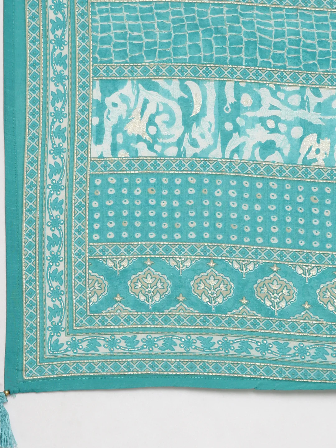 Neerus Sea Green Casual Textured Straight Kurta and Trousers With Dupatta - Image 8