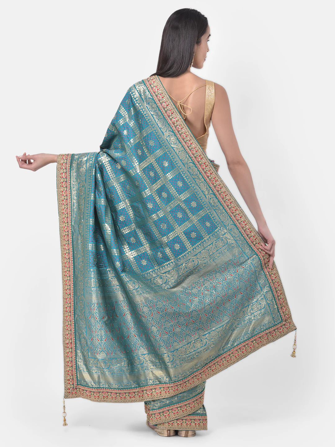 Neerus Sea Green Color Banaras Fabric Saree - Image 2