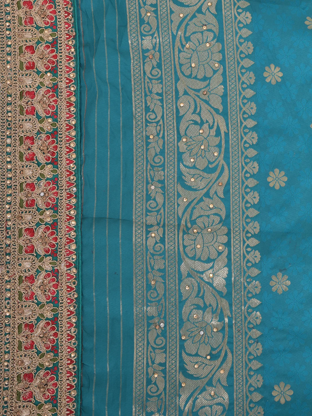 Neerus Sea Green Color Banaras Fabric Saree - Image 3
