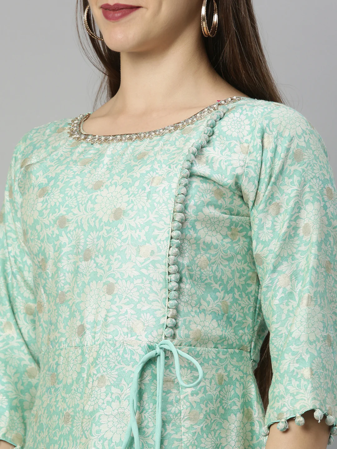 Neerus Sea Green Color Chanderi Fabric Suit-Anarkali - Image 5