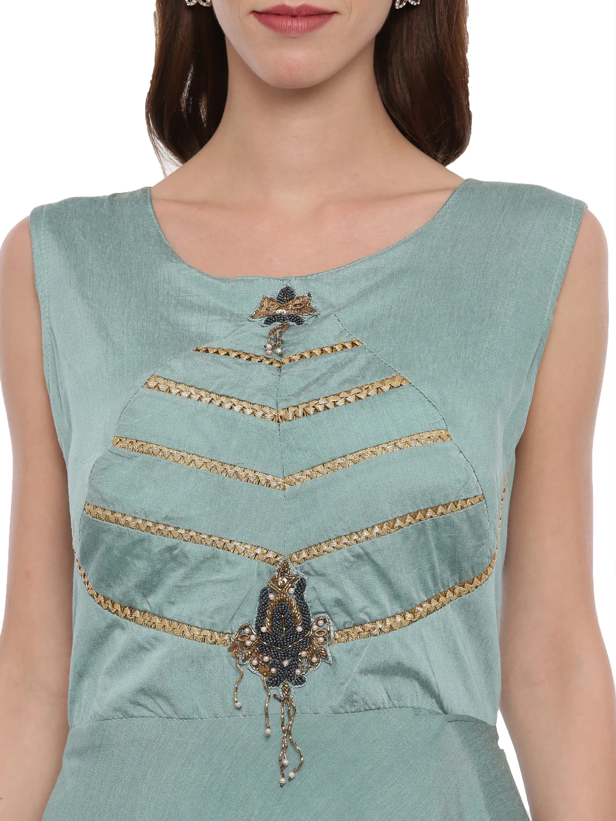 Neerus Sea Green Color Chanderi Silk Fabric Suit-Anarkali - Image 2
