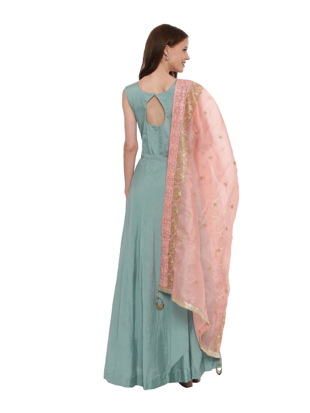 Neerus Sea Green Color Chanderi Silk Fabric Suit-Anarkali - Image 4
