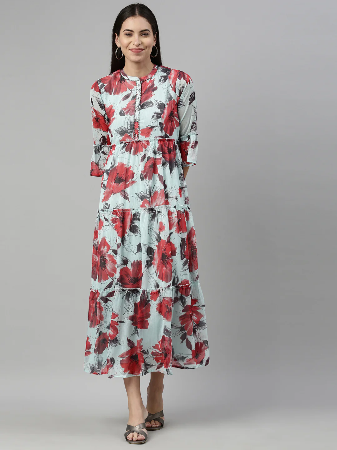 Neerus Sea Green Color Chiffon Fabric Kurta