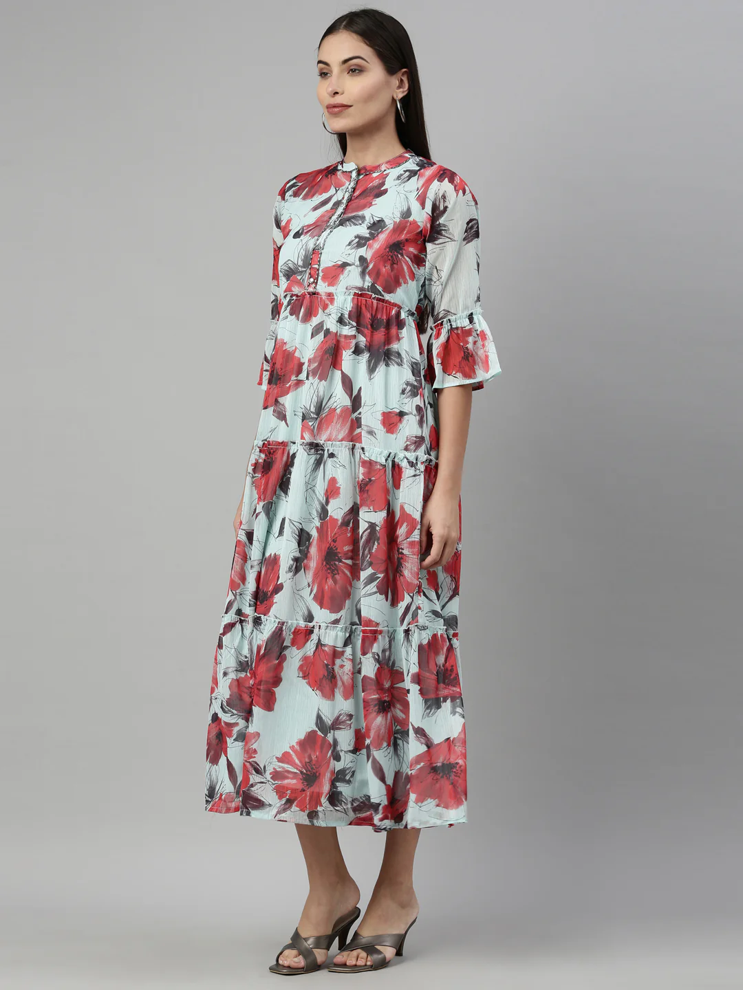 Neerus Sea Green Color Chiffon Fabric Kurta - Image 2