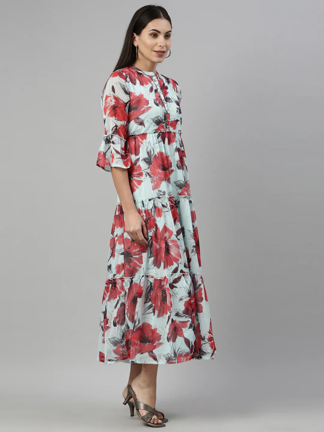 Neerus Sea Green Color Chiffon Fabric Kurta - Image 3
