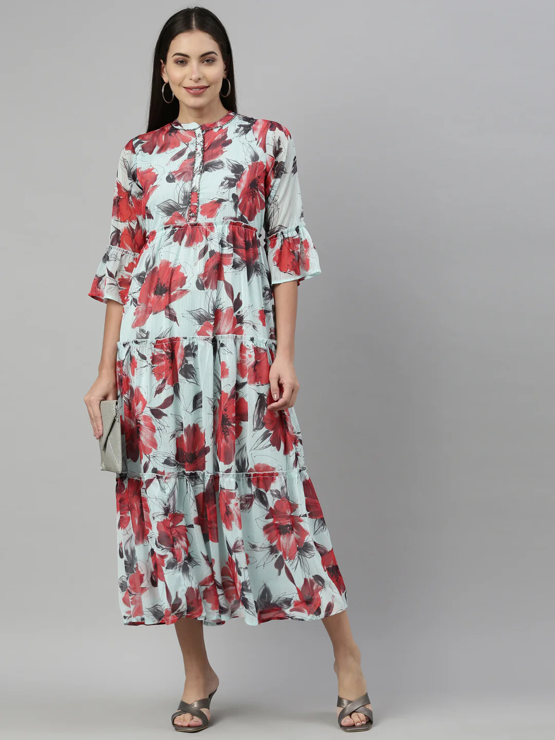 Neerus Sea Green Color Chiffon Fabric Kurta - Image 5