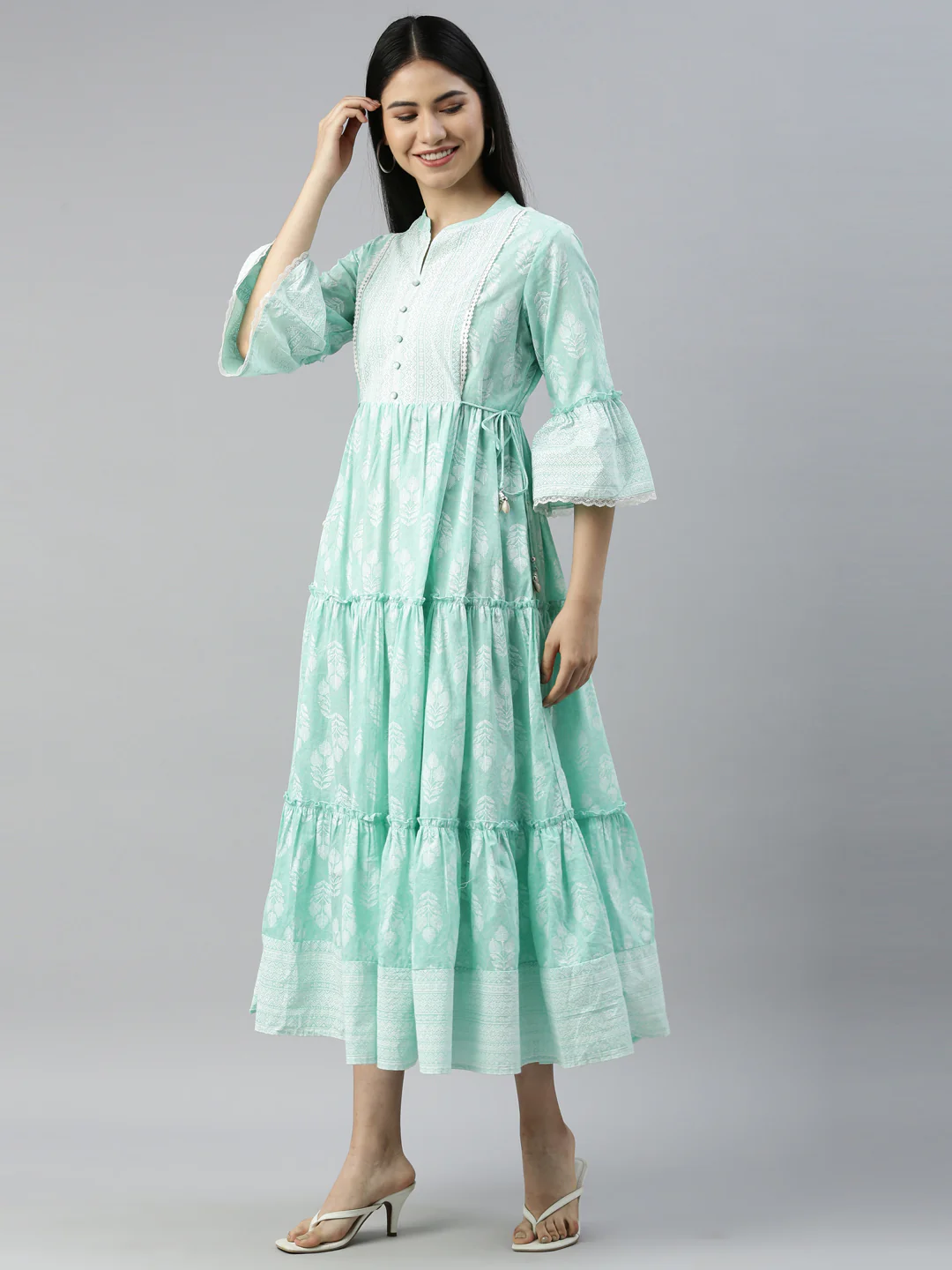 Neerus Sea Green Color Cotton Fabric Kurta - Image 2