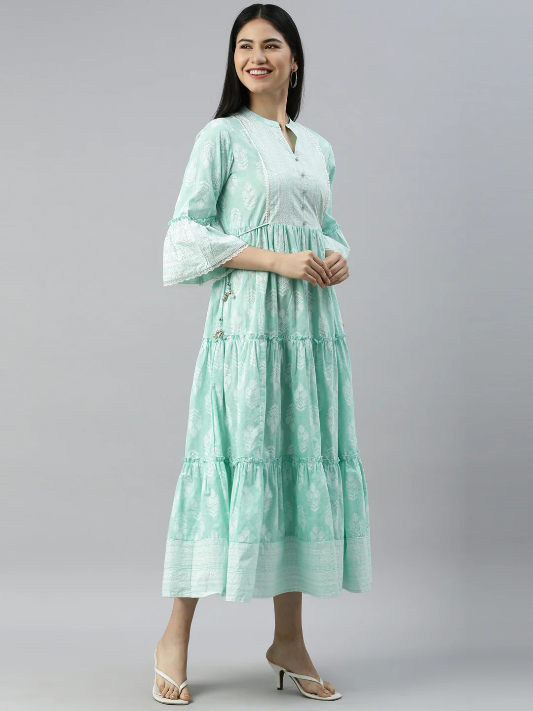 Neerus Sea Green Color Cotton Fabric Kurta - Image 3