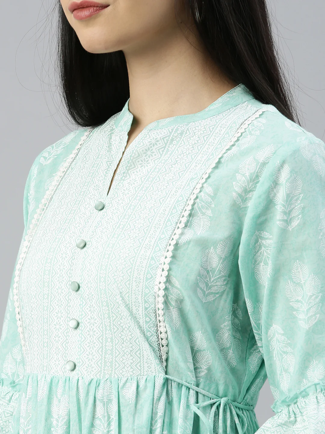 Neerus Sea Green Color Cotton Fabric Kurta - Image 7