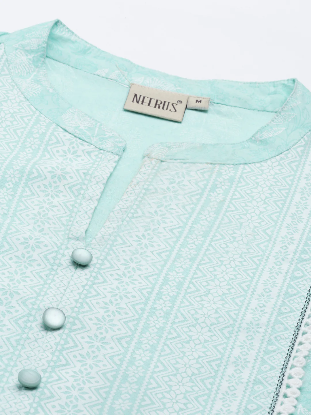 Neerus Sea Green Color Cotton Fabric Kurta - Image 8