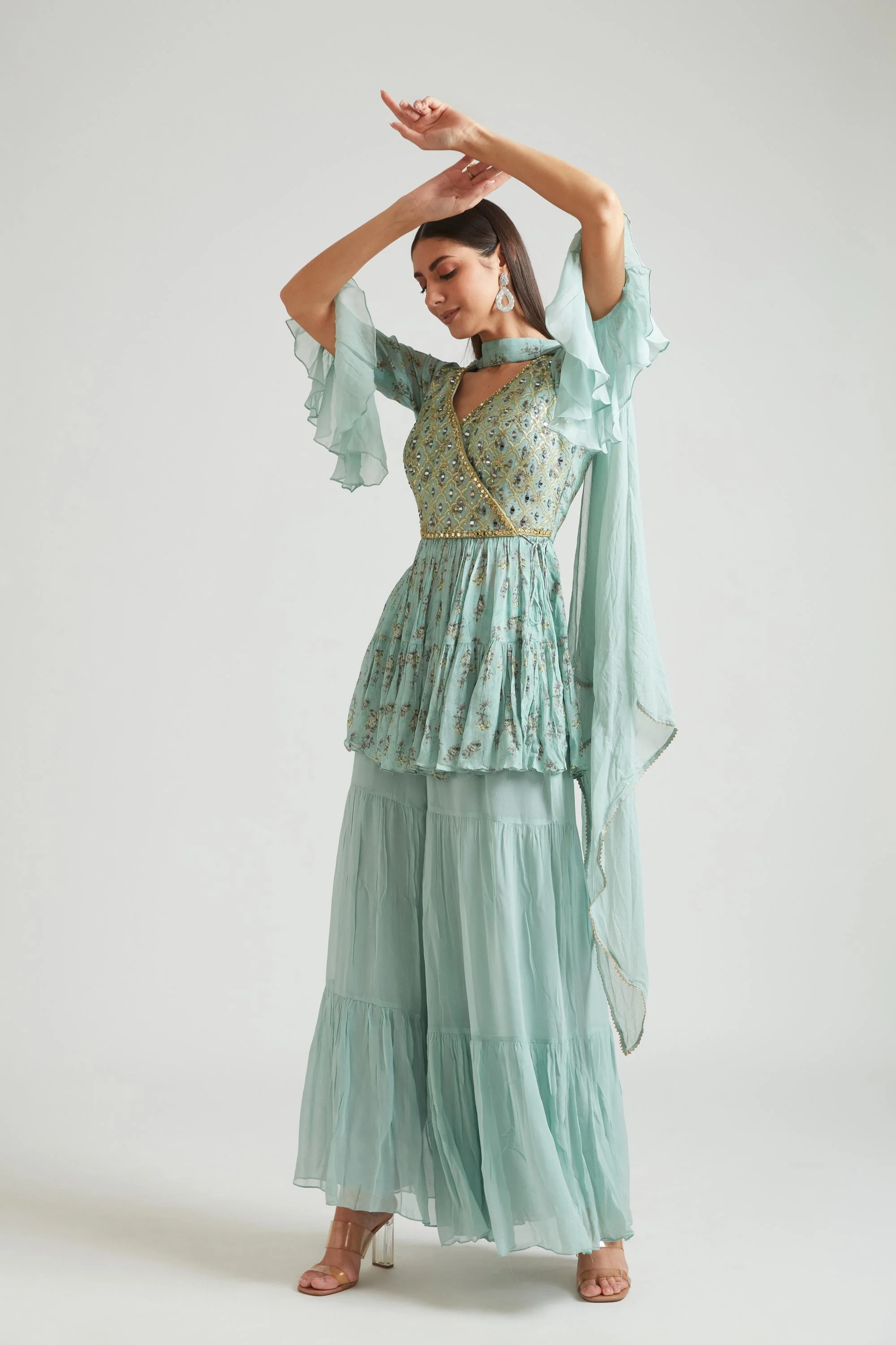 Neerus Sea Green Color Georgette Fabric Salwar Kameez
