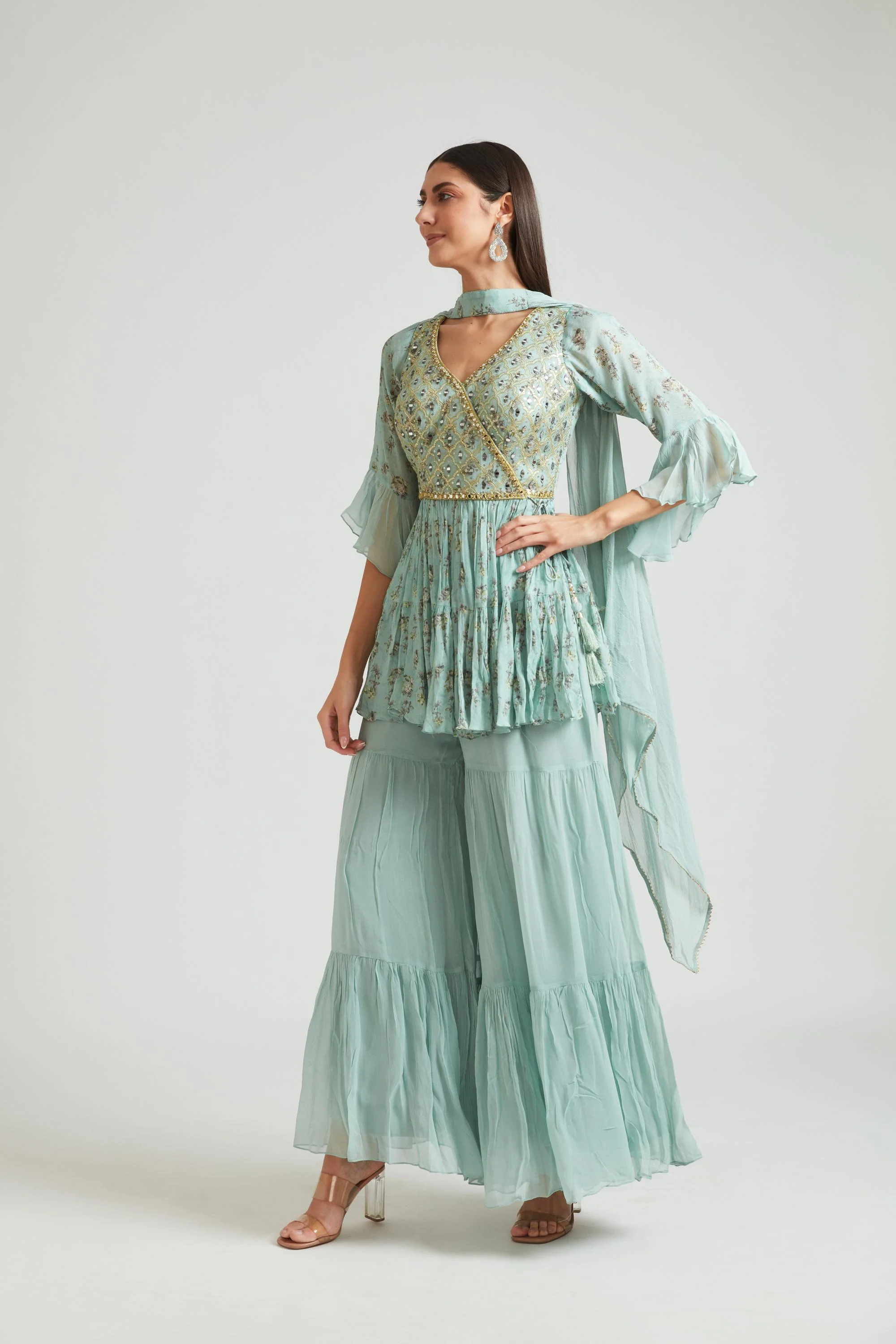 Neerus Sea Green Color Georgette Fabric Salwar Kameez - Image 2