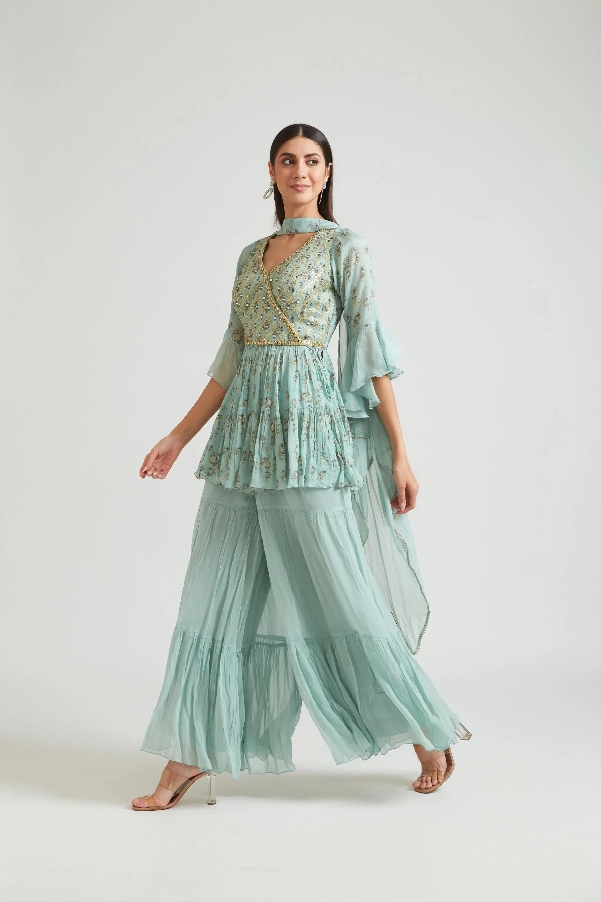 Neerus Sea Green Color Georgette Fabric Salwar Kameez - Image 3