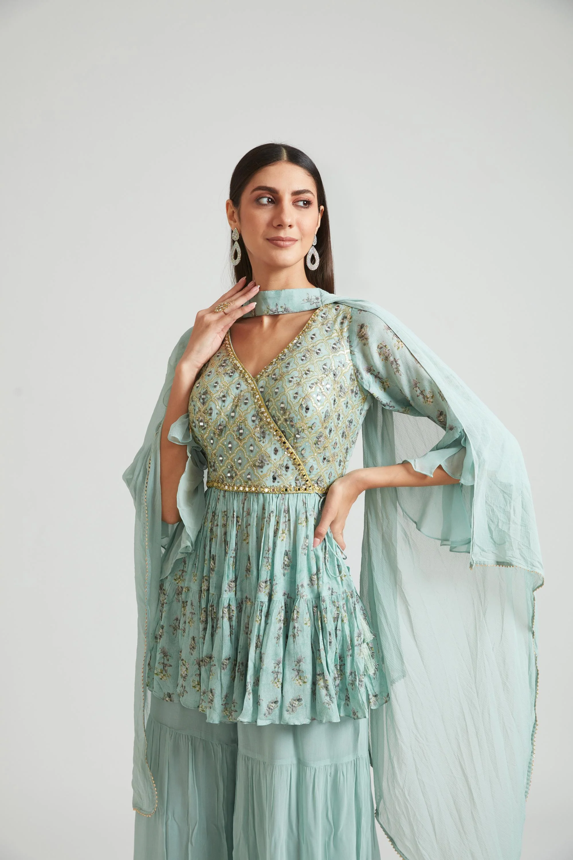 Neerus Sea Green Color Georgette Fabric Salwar Kameez - Image 8