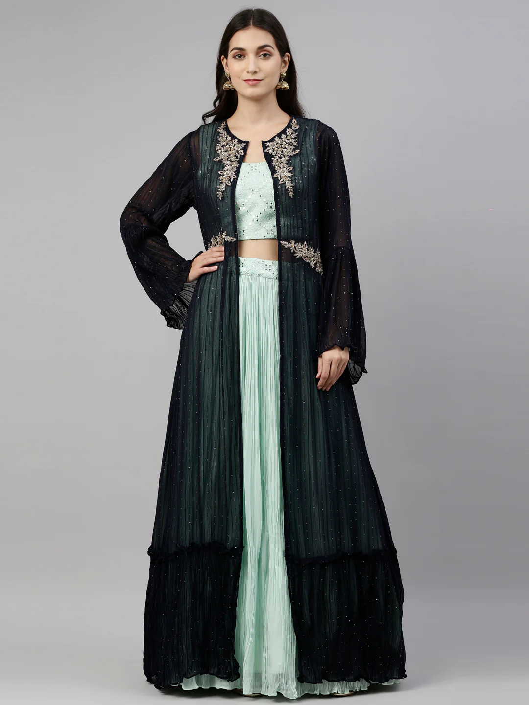Neerus Sea Green Color Georgette Fabric Suit-Fusion