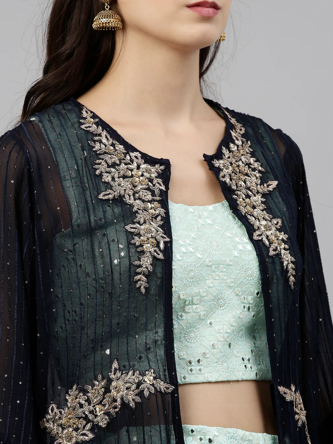 Neerus Sea Green Color Georgette Fabric Suit-Fusion - Image 2