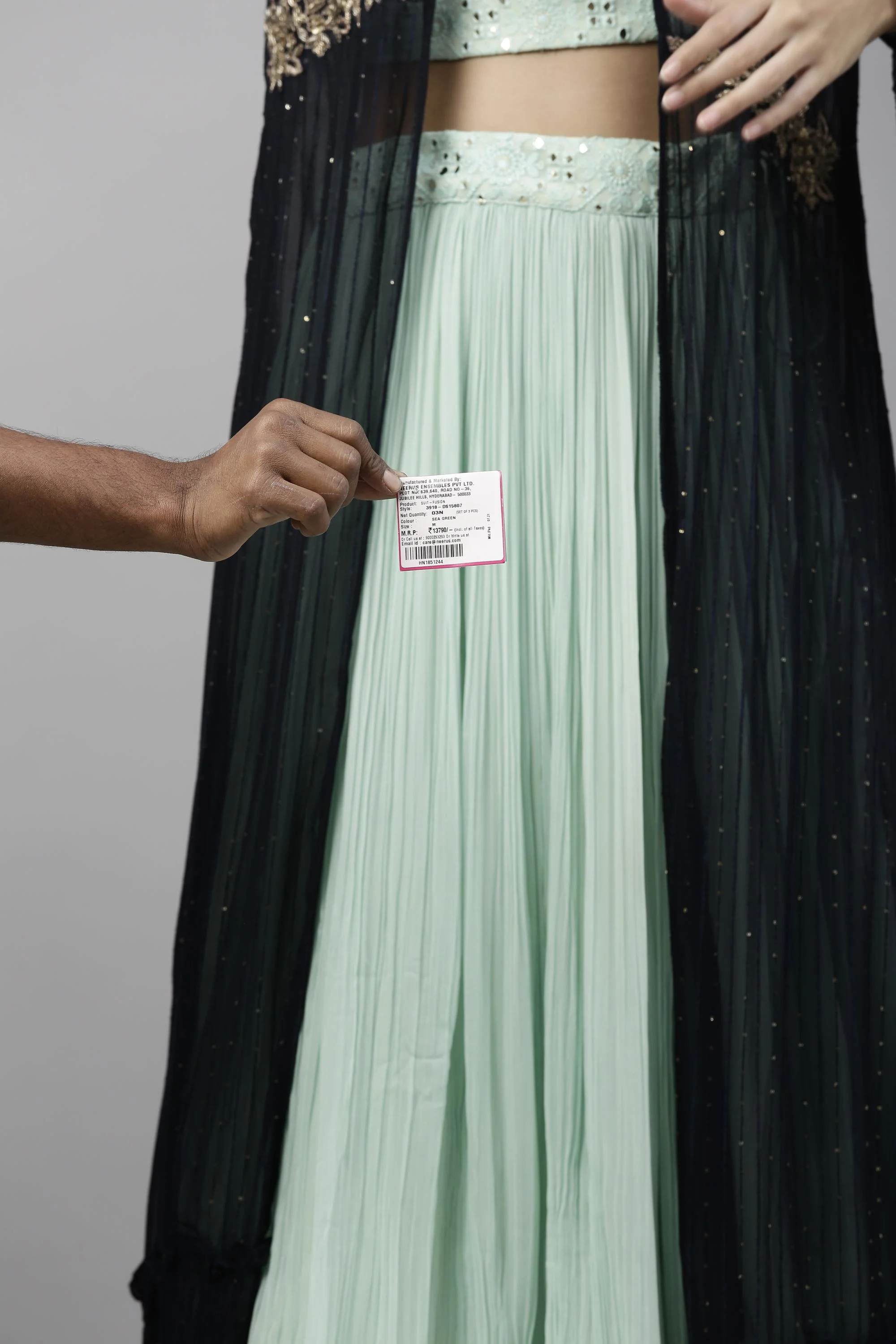 Neerus Sea Green Color Georgette Fabric Suit-Fusion - Image 3