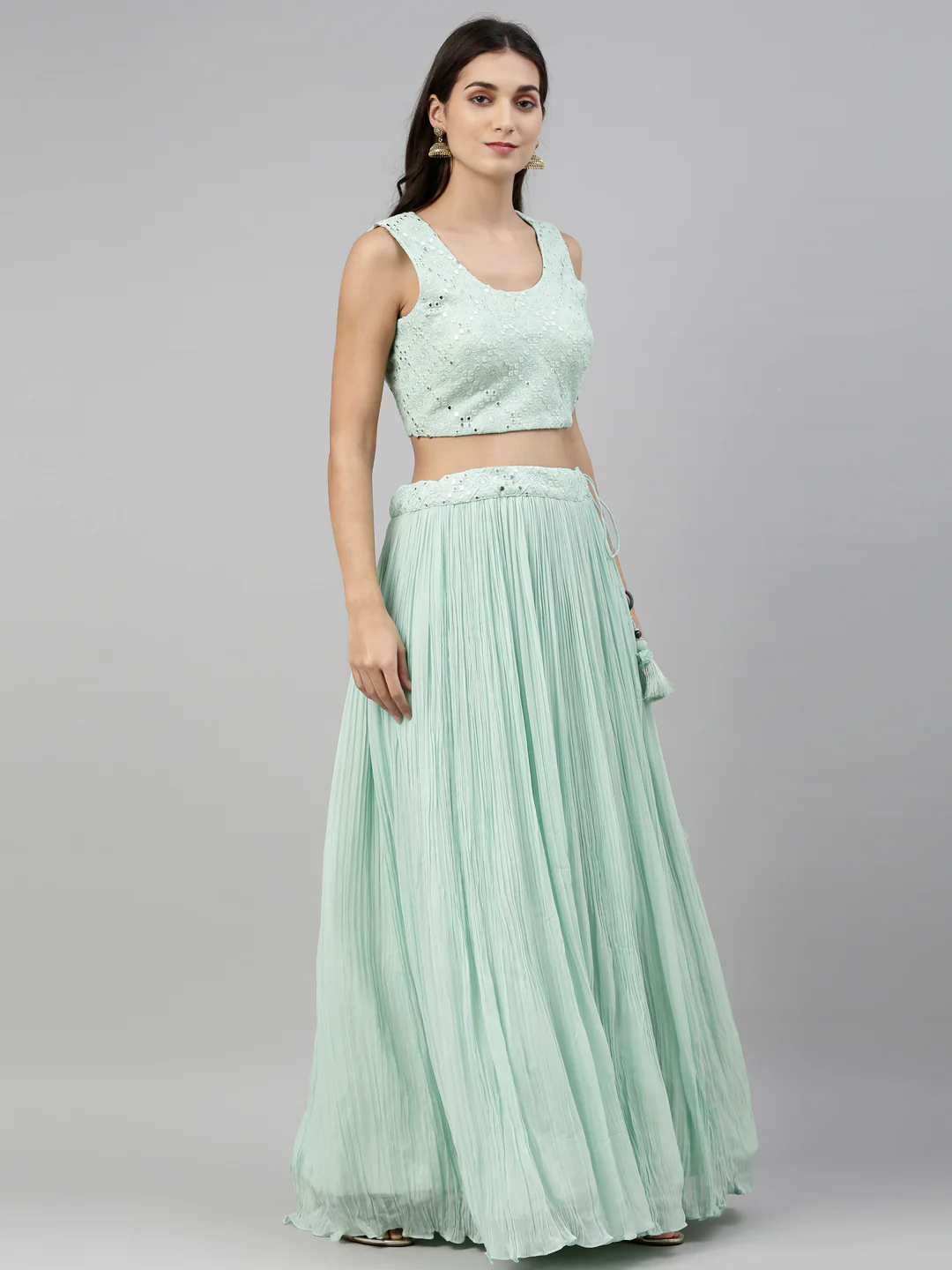 Neerus Sea Green Color Georgette Fabric Suit-Fusion - Image 6