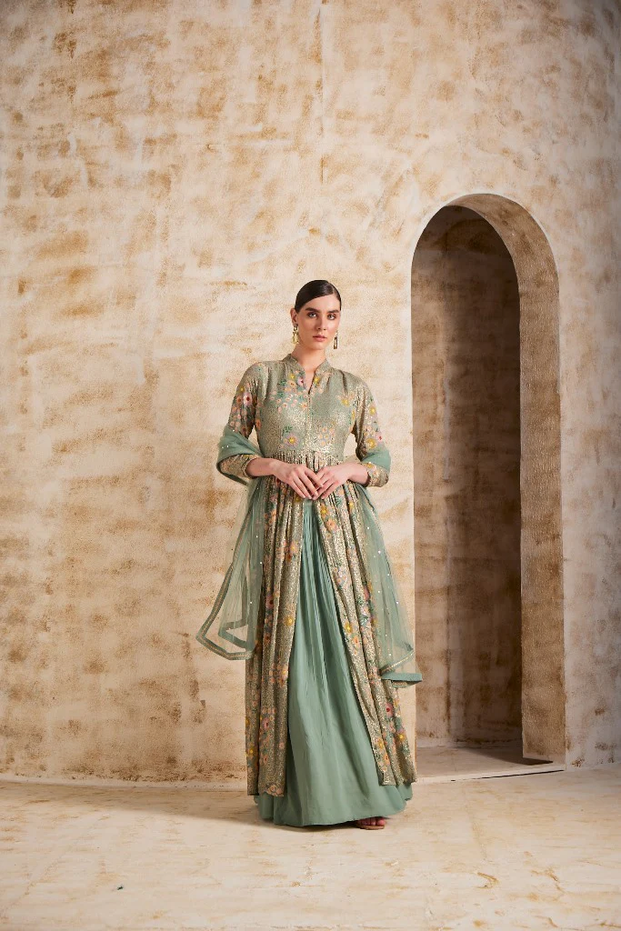 Neerus Sea Green Color Georgette Fabric Suit Set