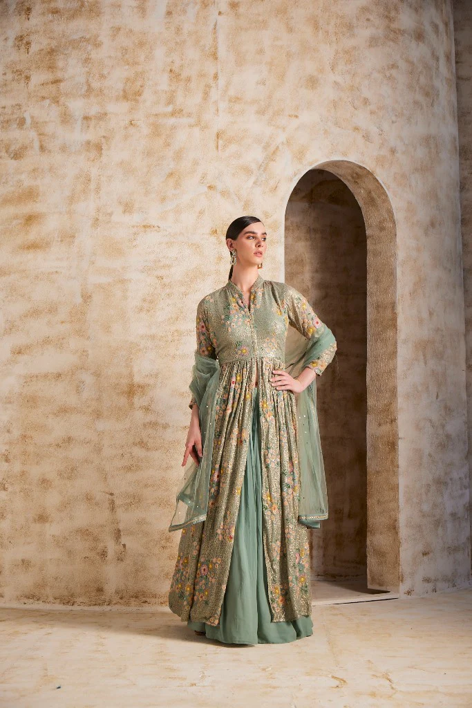 Neerus Sea Green Color Georgette Fabric Suit Set - Image 3