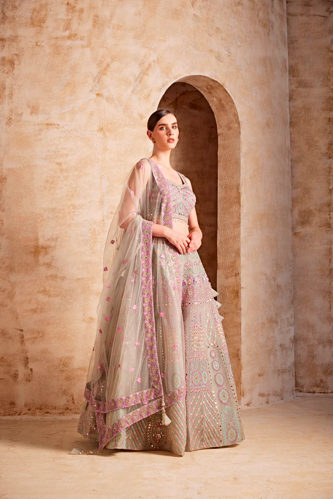 Neerus Sea Green Color Nett Fabric Ghagra Set - Image 2