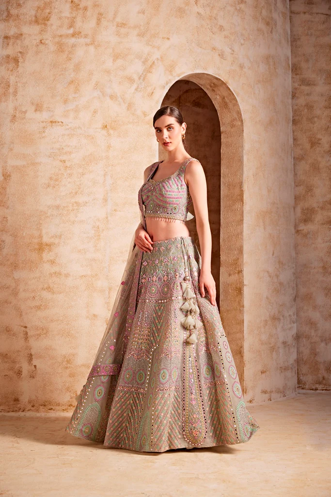 Neerus Sea Green Color Nett Fabric Ghagra Set - Image 3