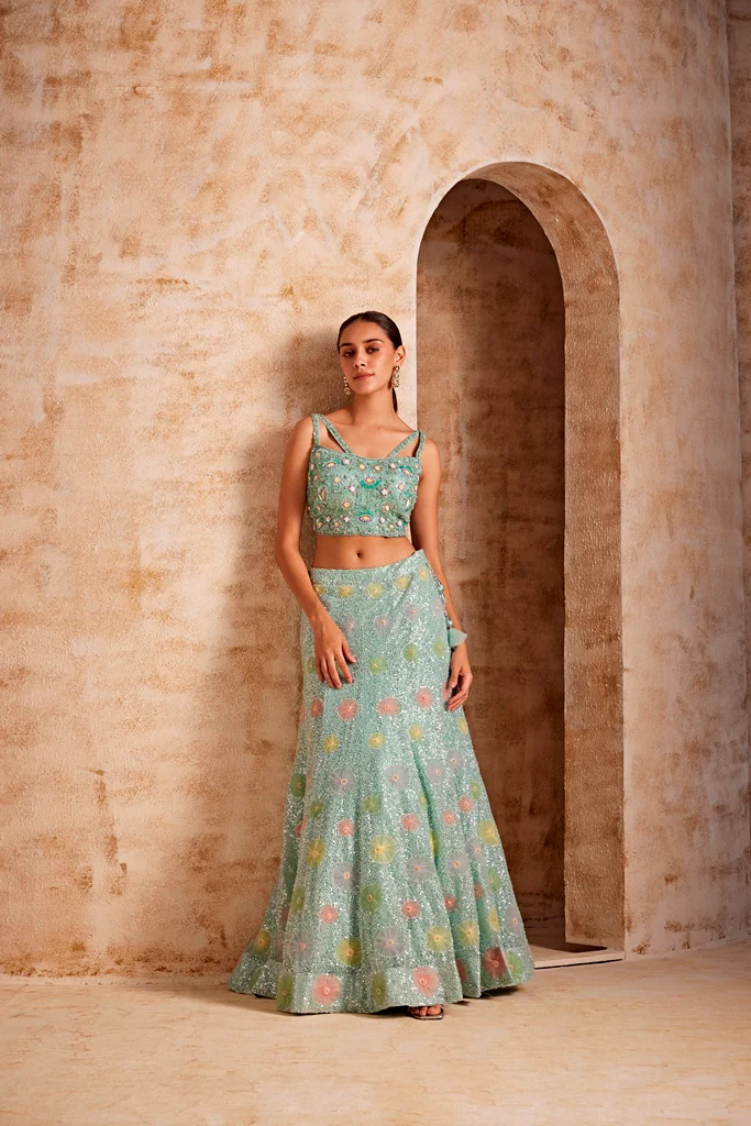 Neerus Sea Green Color Nett Fabric Ghagra Set - Image 2