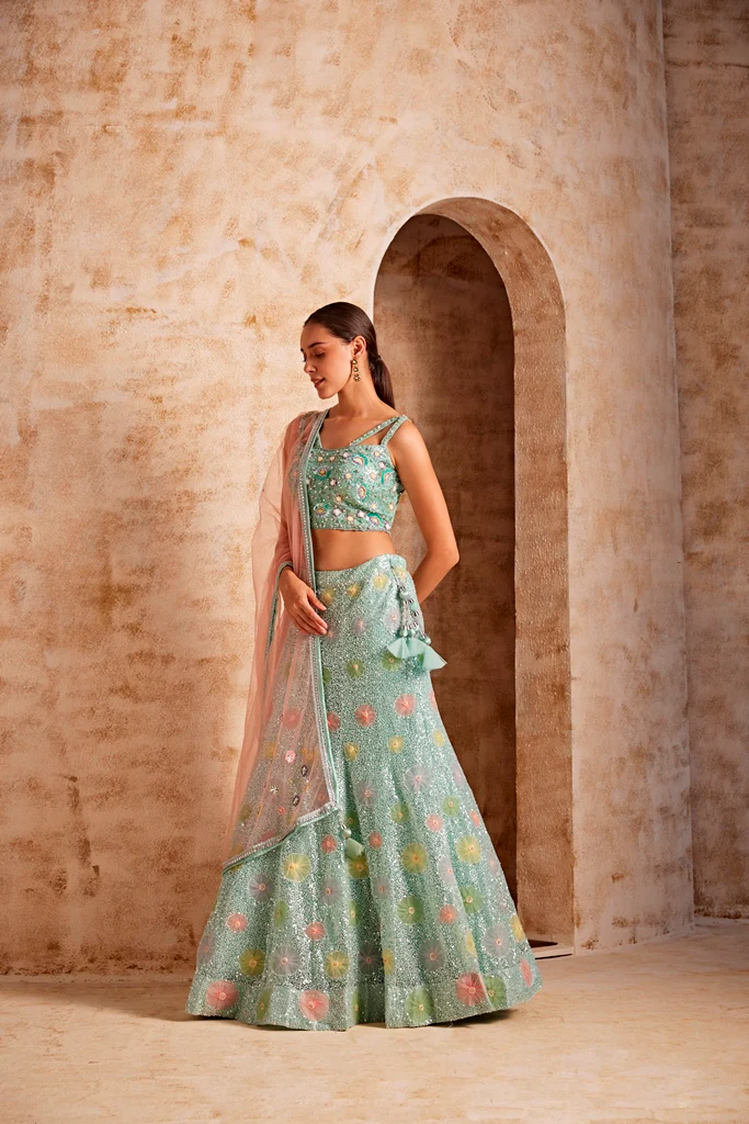 Neerus Sea Green Color Nett Fabric Ghagra Set - Image 3