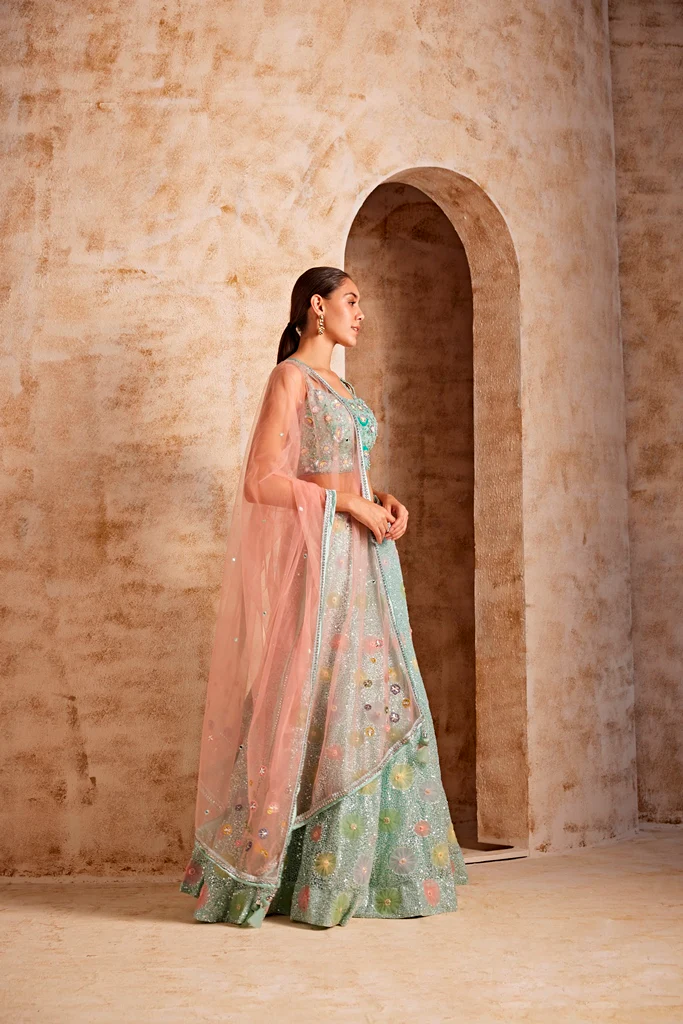 Neerus Sea Green Color Nett Fabric Ghagra Set - Image 4