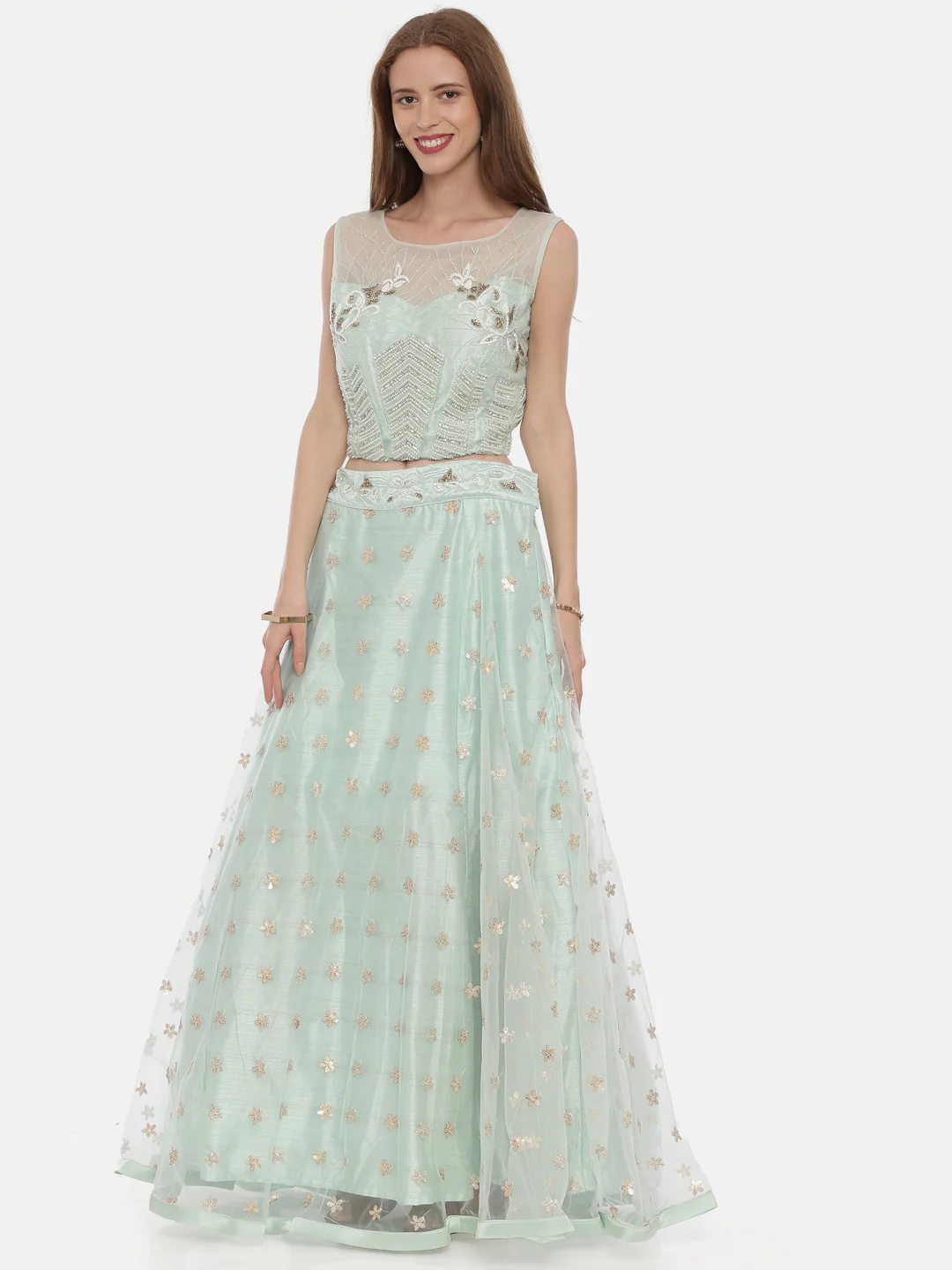 Neerus Sea Green Color Nett Fabric Ghagra Set - Image 2