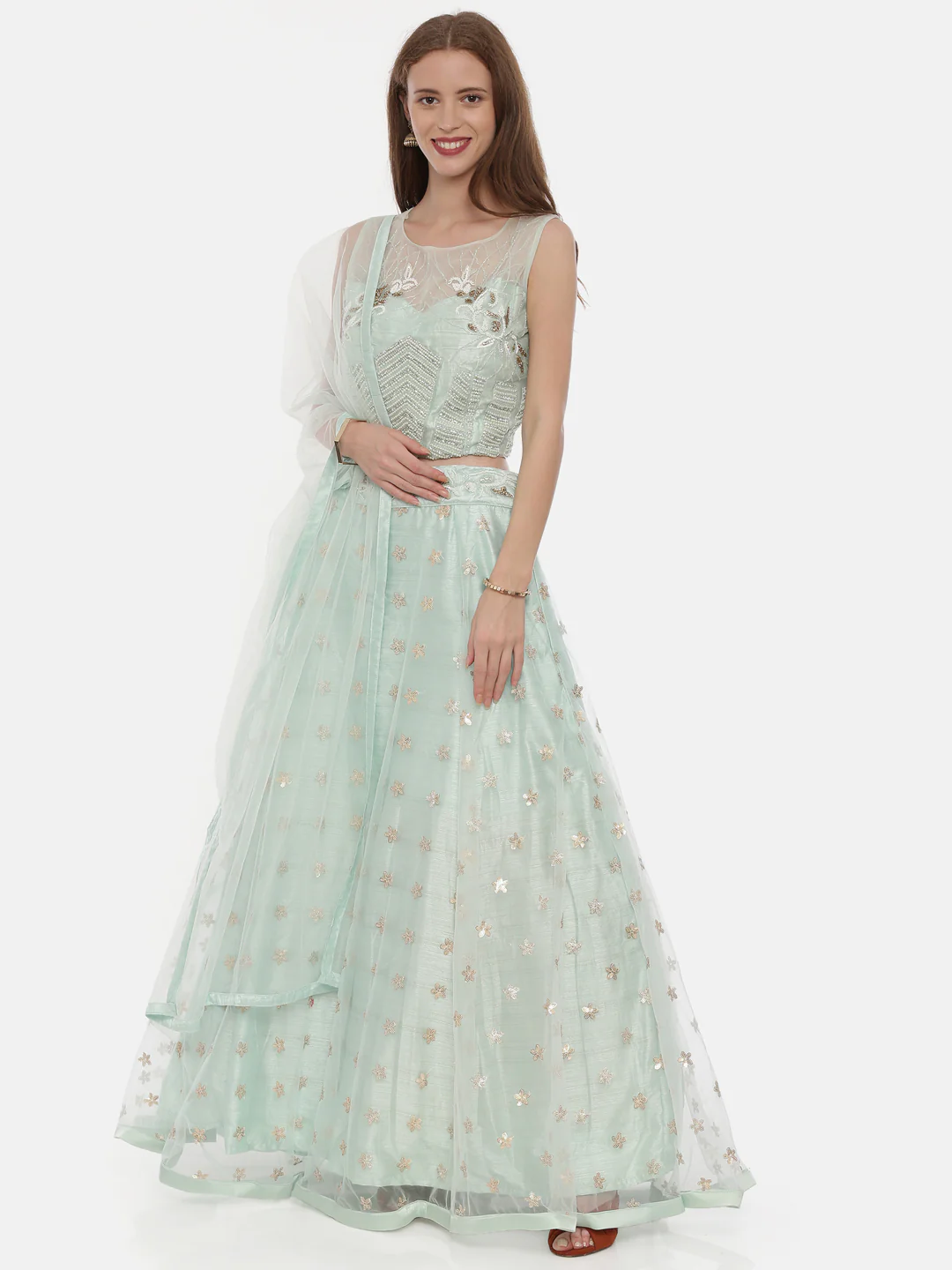 Neerus Sea Green Color Nett Fabric Ghagra Set - Image 4