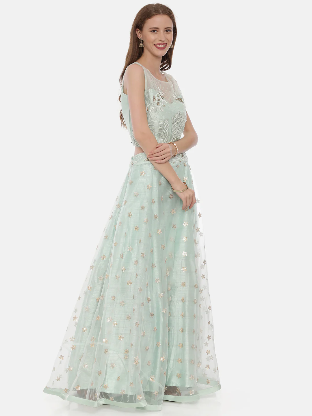 Neerus Sea Green Color Nett Fabric Ghagra Set - Image 5