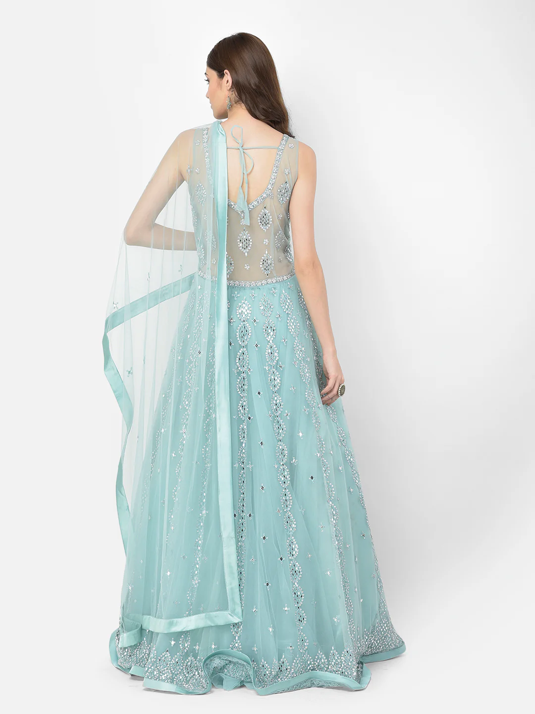 Neerus Sea Green Color Nett Fabric Gown - Image 4